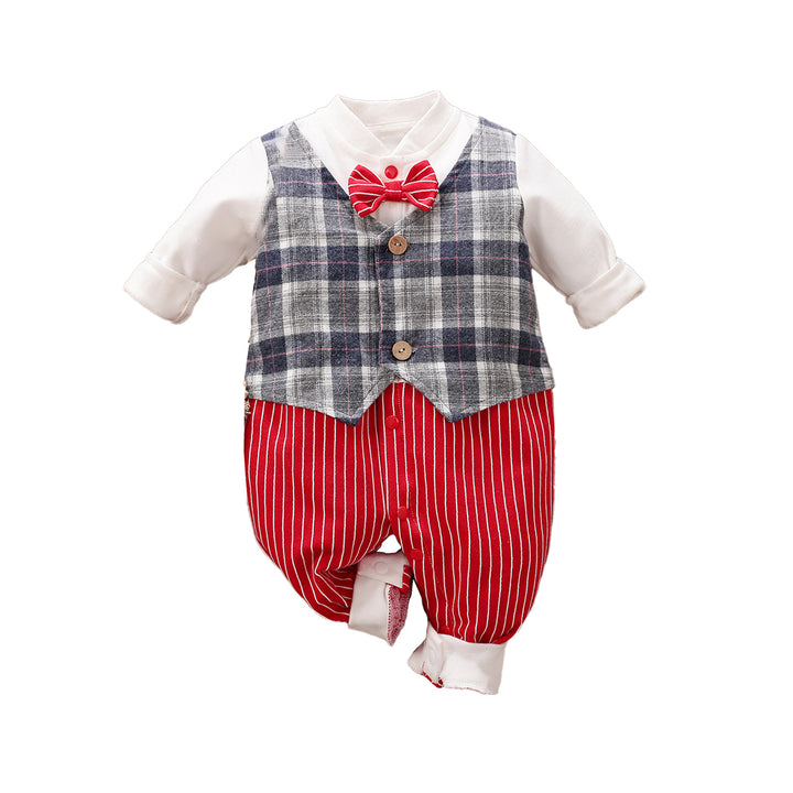 Infant Boys Red Checked Cotton Rompers