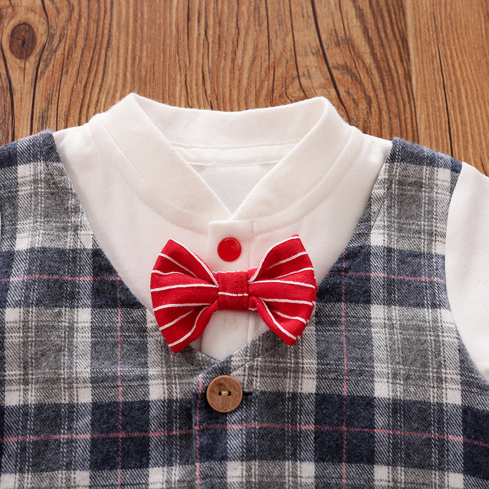 Infant Boys Red Checked Cotton Rompers