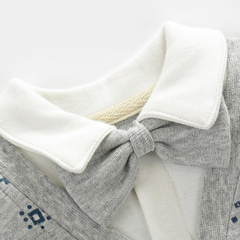 Infant Boys Grey Navy Blue Self Design Cotton Rompers