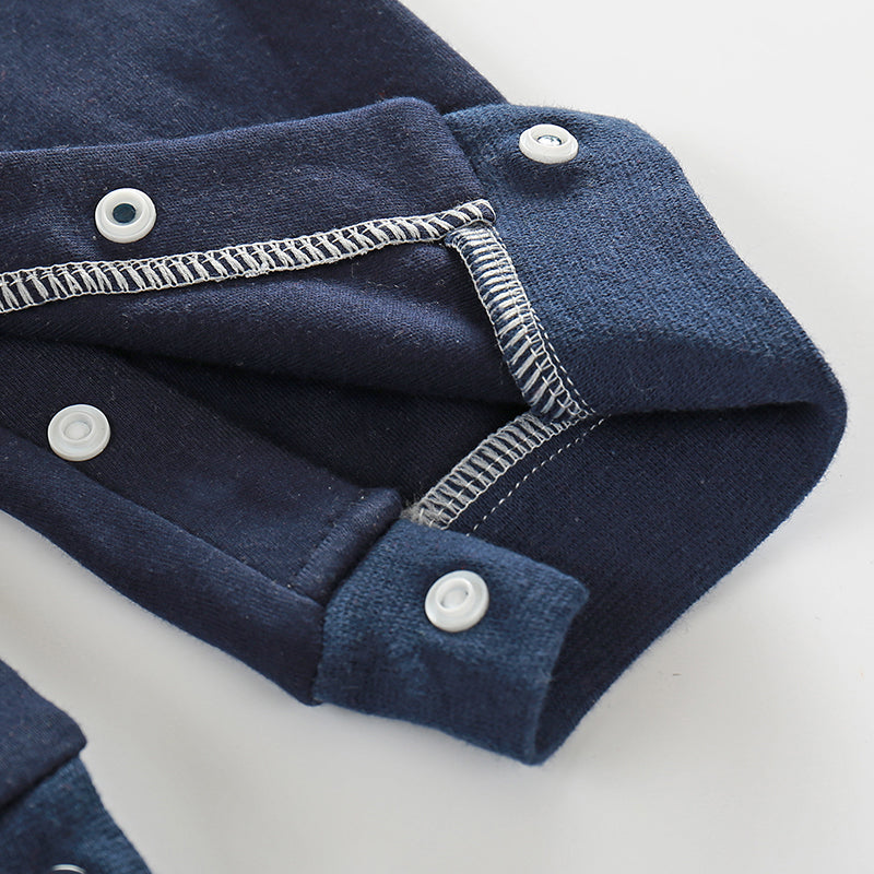 Infant Boys Grey Navy Blue Self Design Cotton Rompers