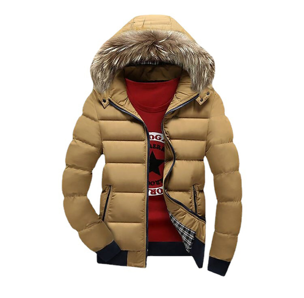 Men Hooded Solid Casual Parka Jacket