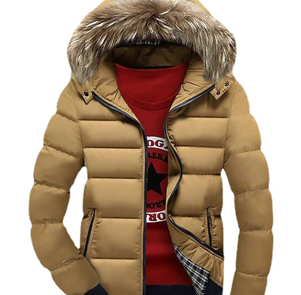 Men Hooded Solid Casual Parka Jacket