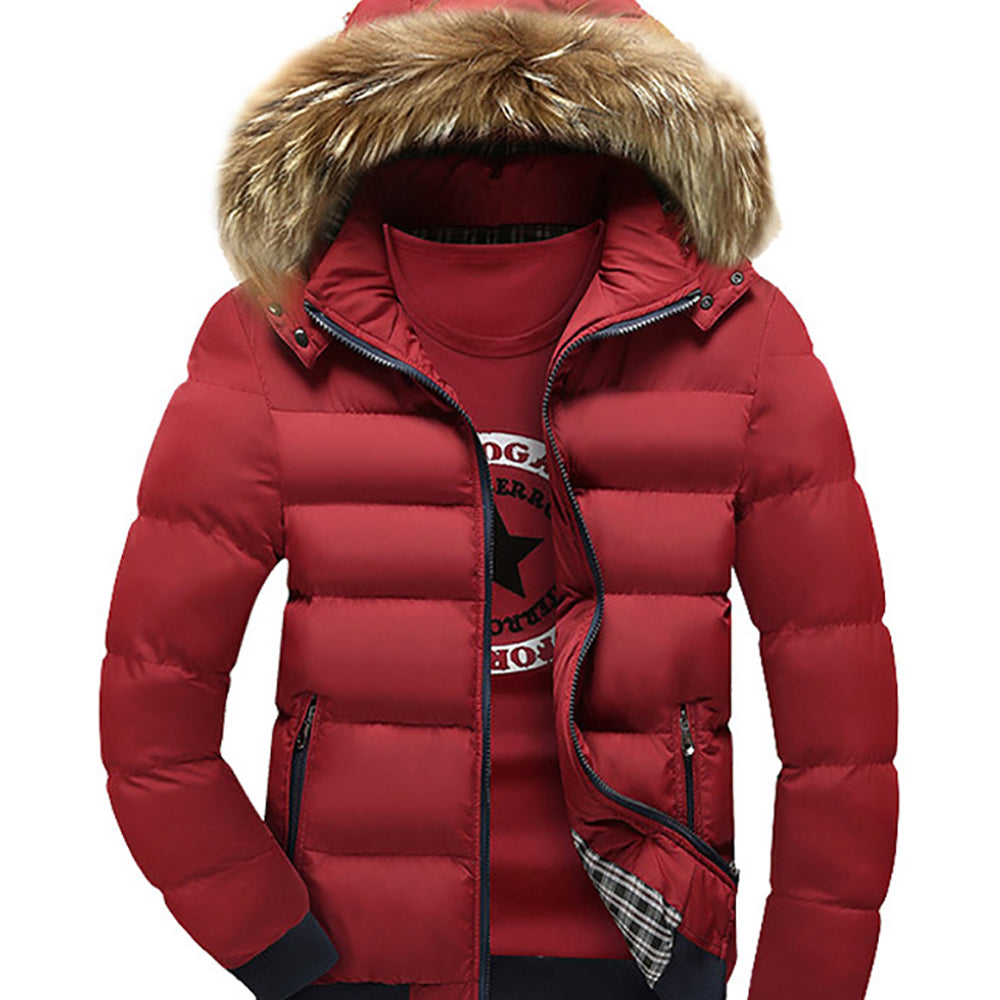 Men Hooded Solid Casual Parka Jacket