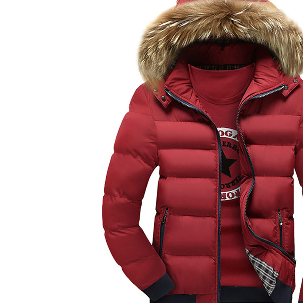 Men Hooded Solid Casual Parka Jacket