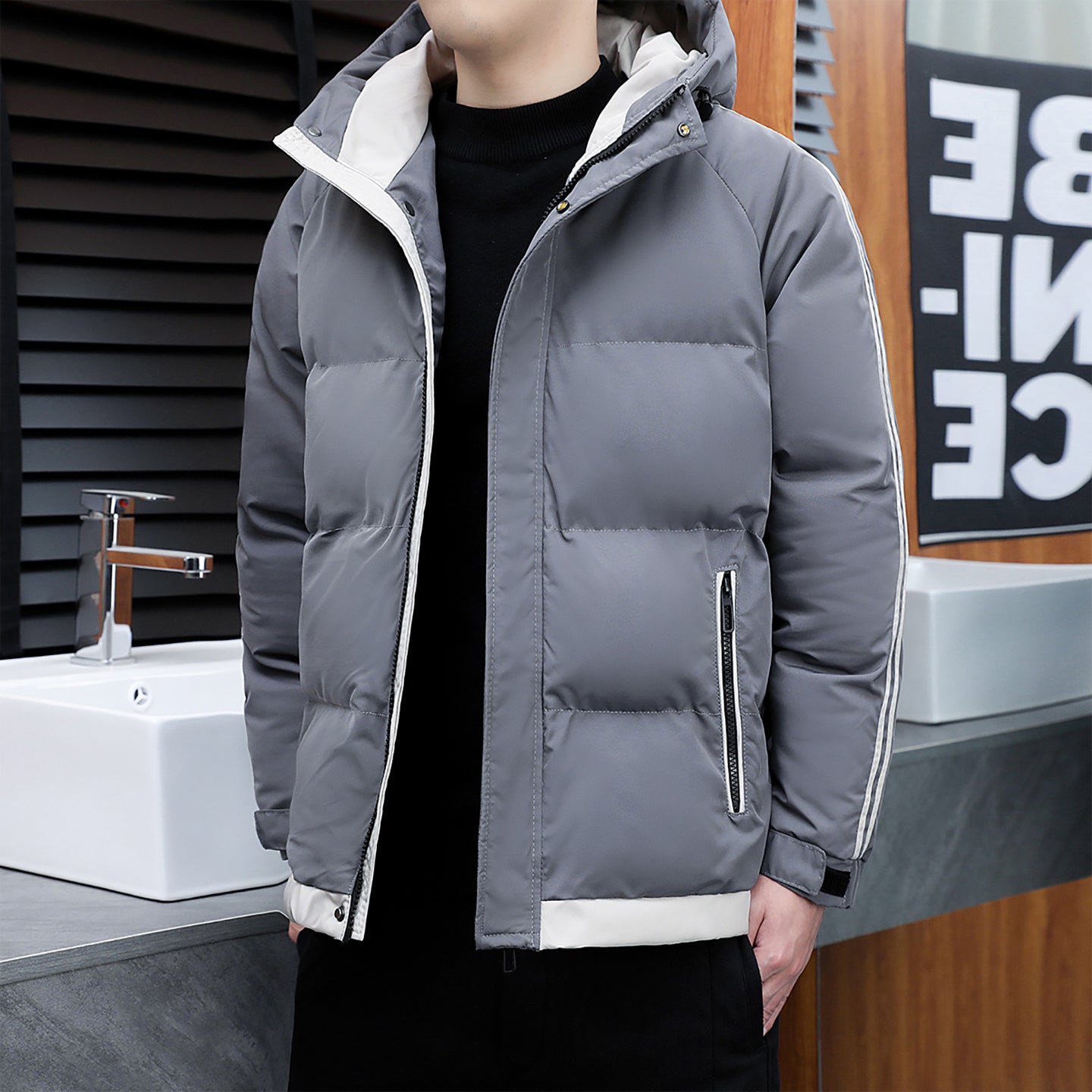 Men Hooded Neck Quilted Jacket