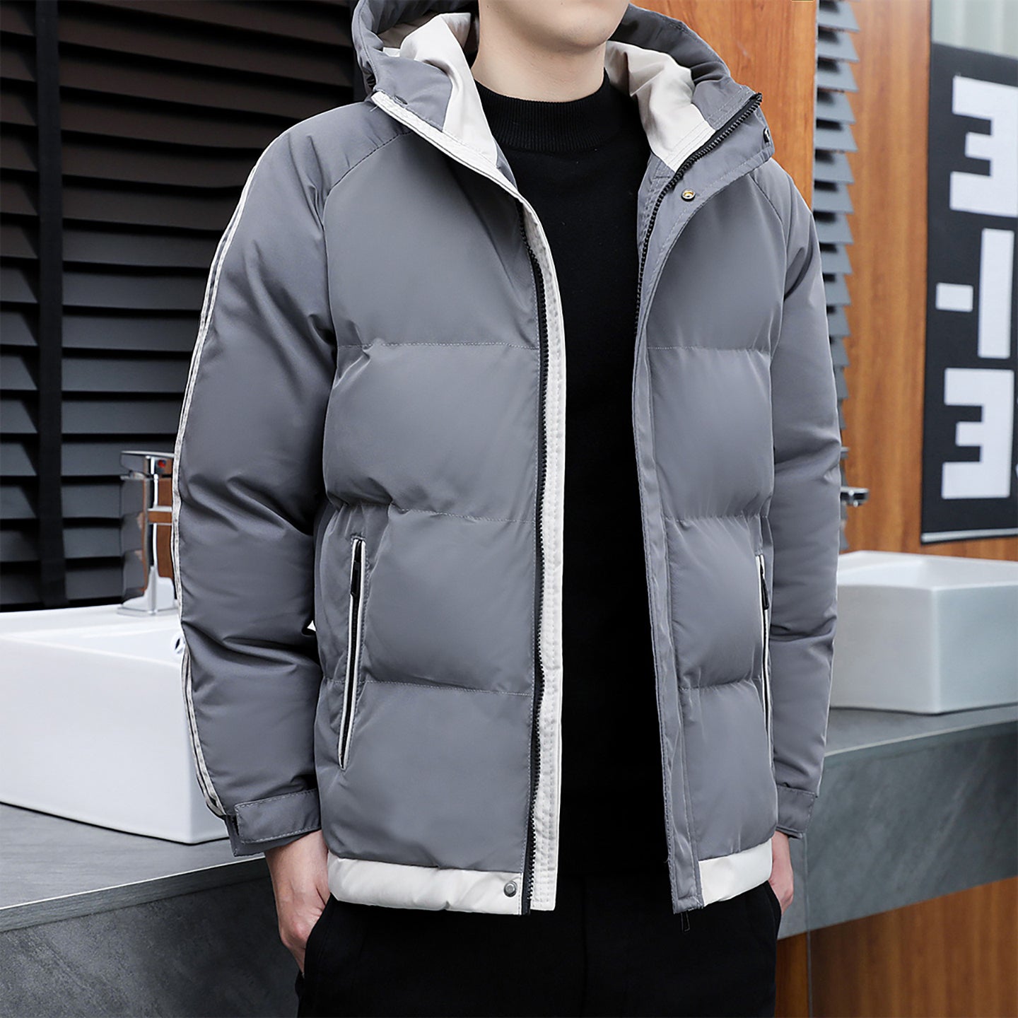 Men Hooded Neck Quilted Jacket