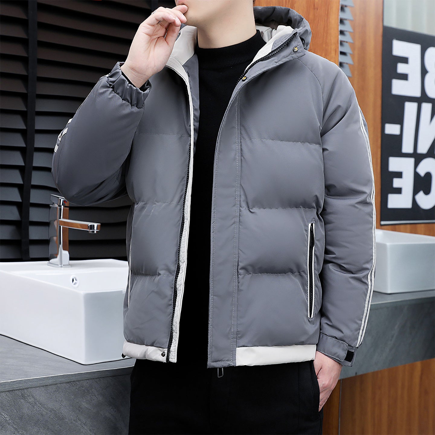 Men Hooded Neck Quilted Jacket
