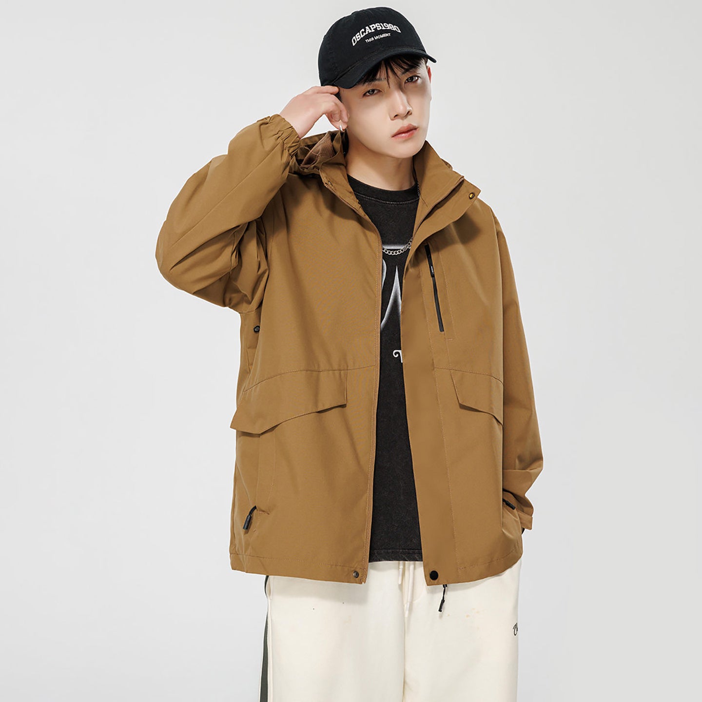 Men Hooded Open Front Jacket