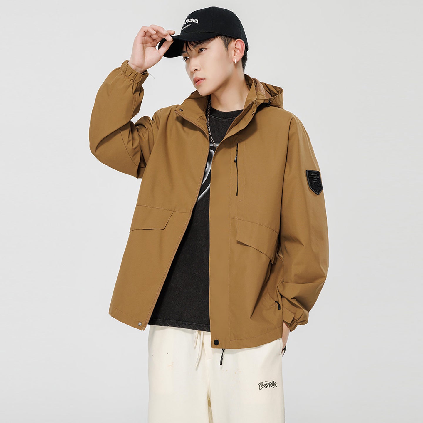 Men Hooded Open Front Jacket