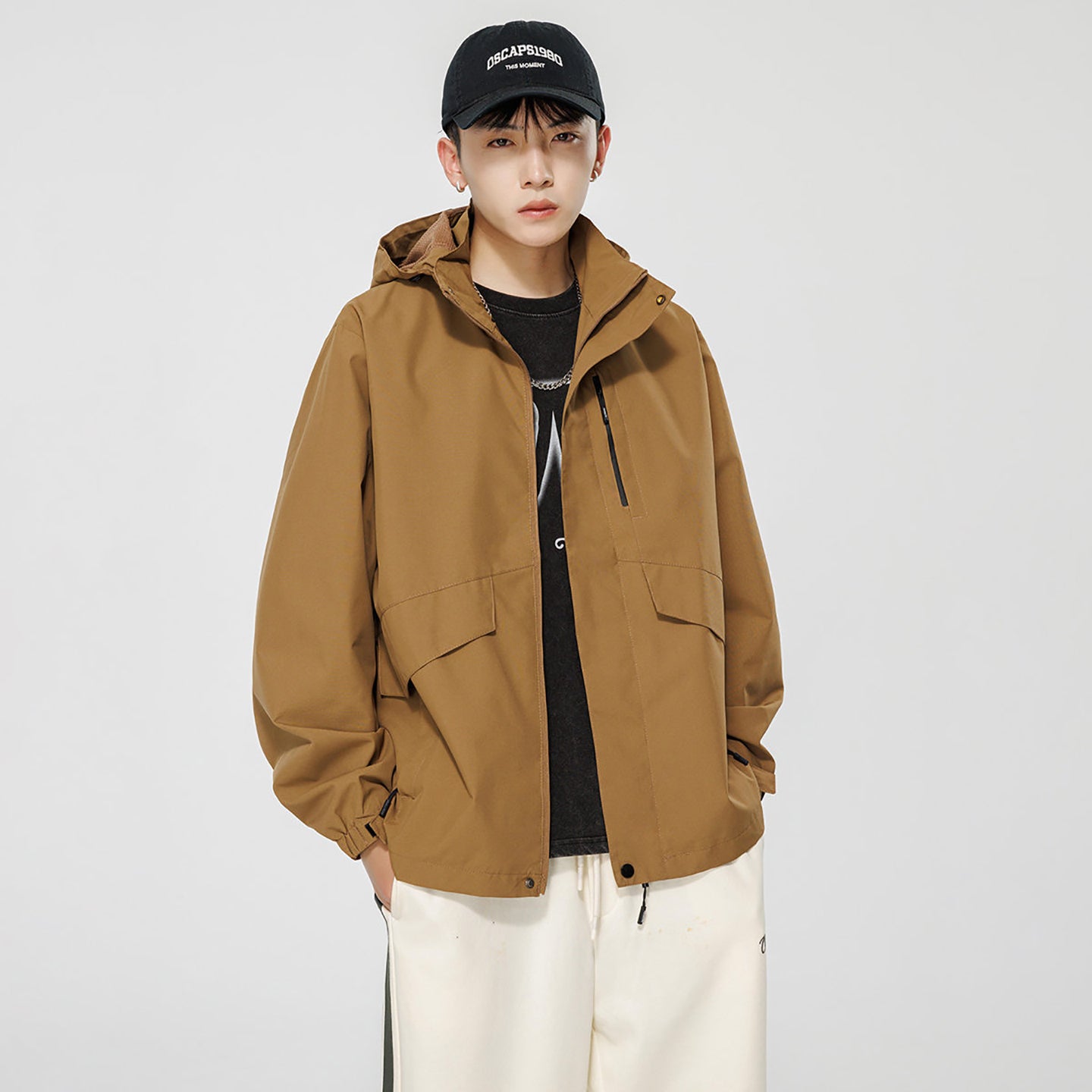 Men Hooded Open Front Jacket