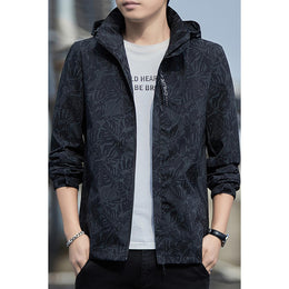 Men Printed Open Front Hooded Jacket