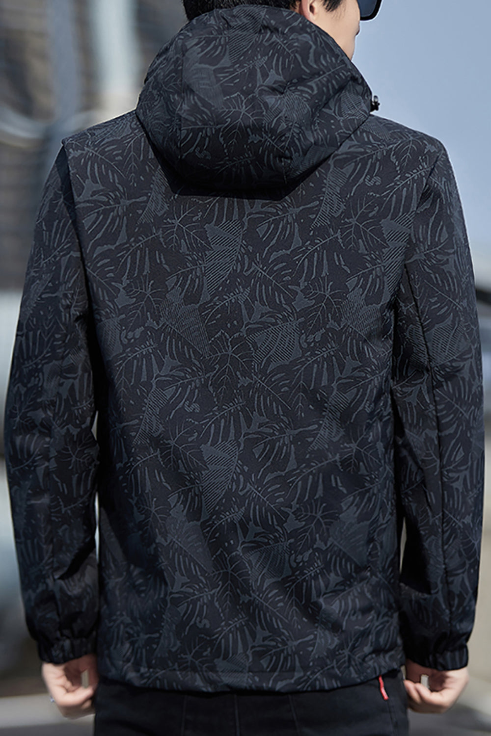 Men Printed Open Front Hooded Jacket