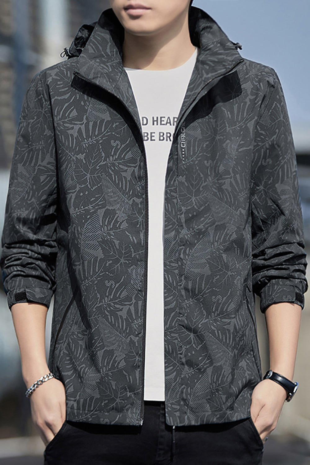 Men Printed Open Front Jacket