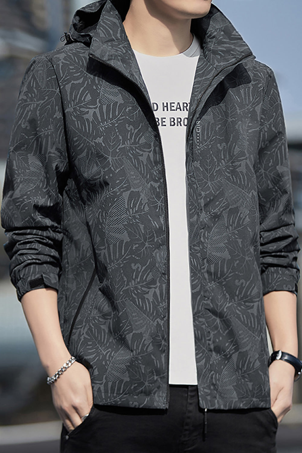 Men Printed Open Front Jacket