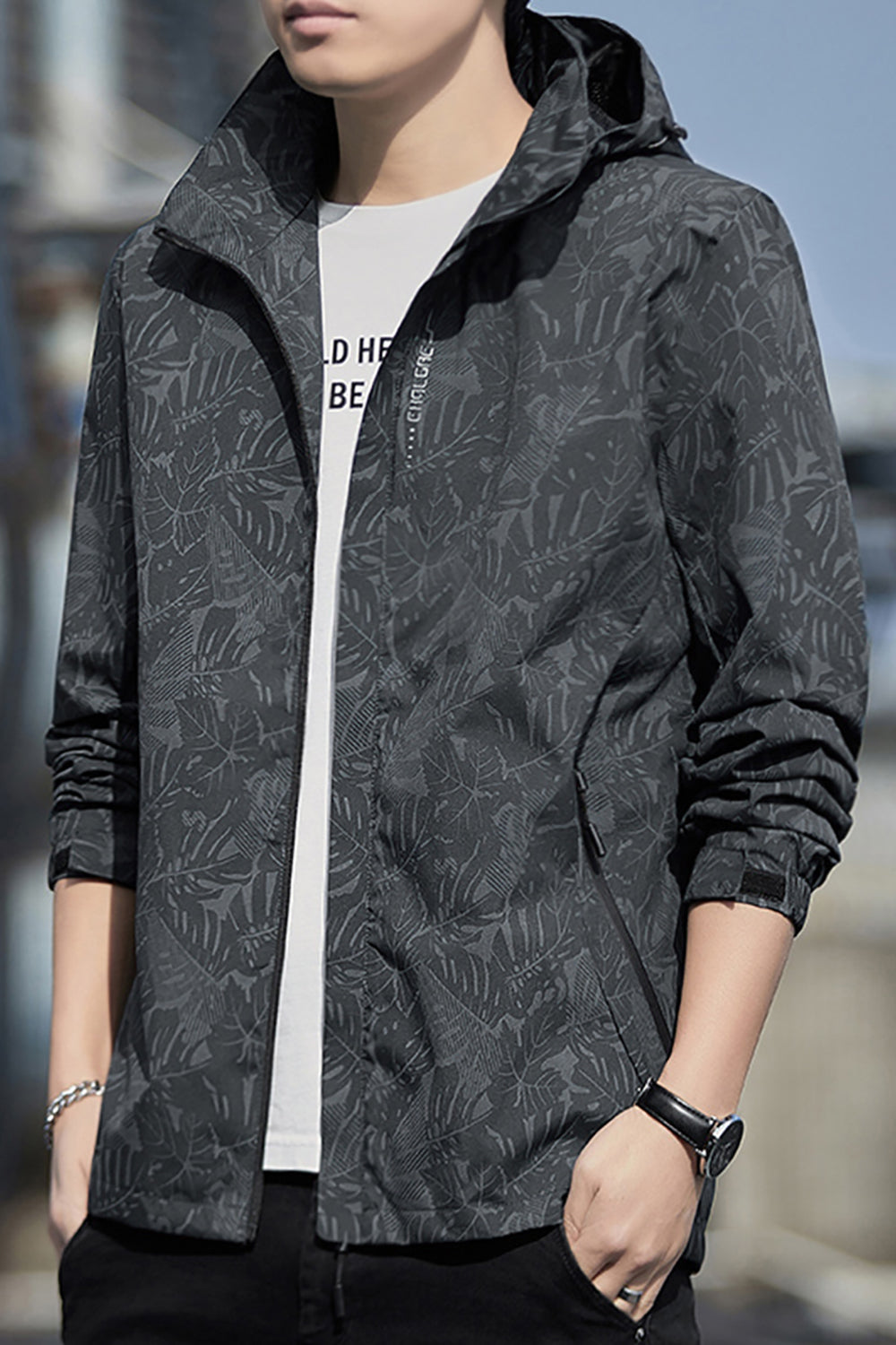 Men Printed Open Front Jacket