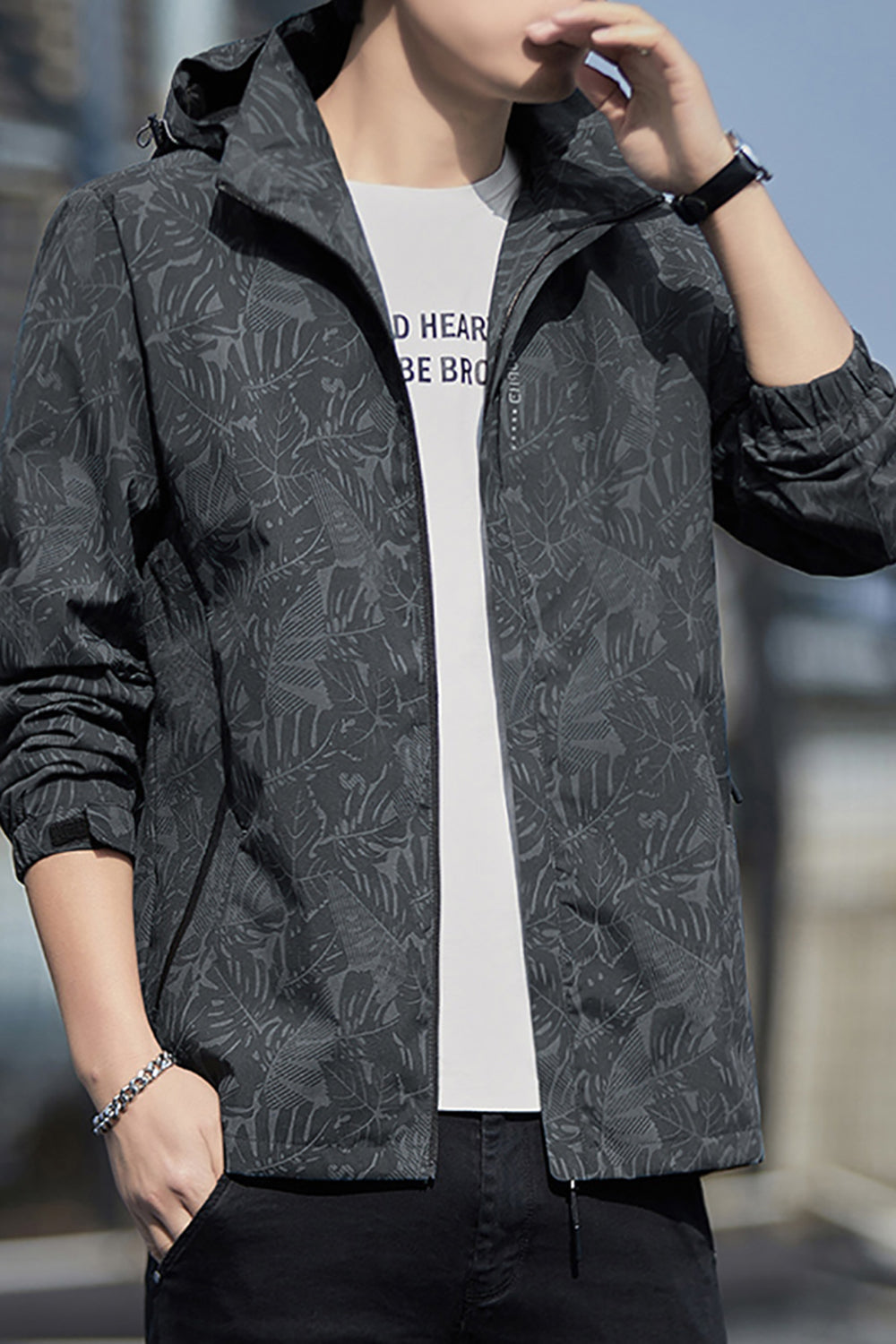 Men Printed Open Front Jacket