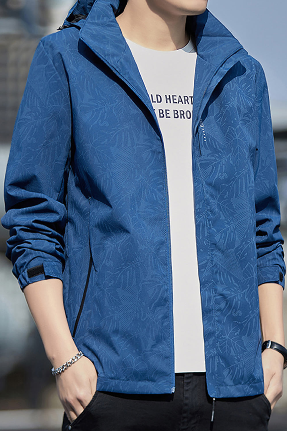 Men  Printed Open Front Jacket