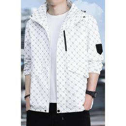 Men Printed Open Front Hooded Jacket