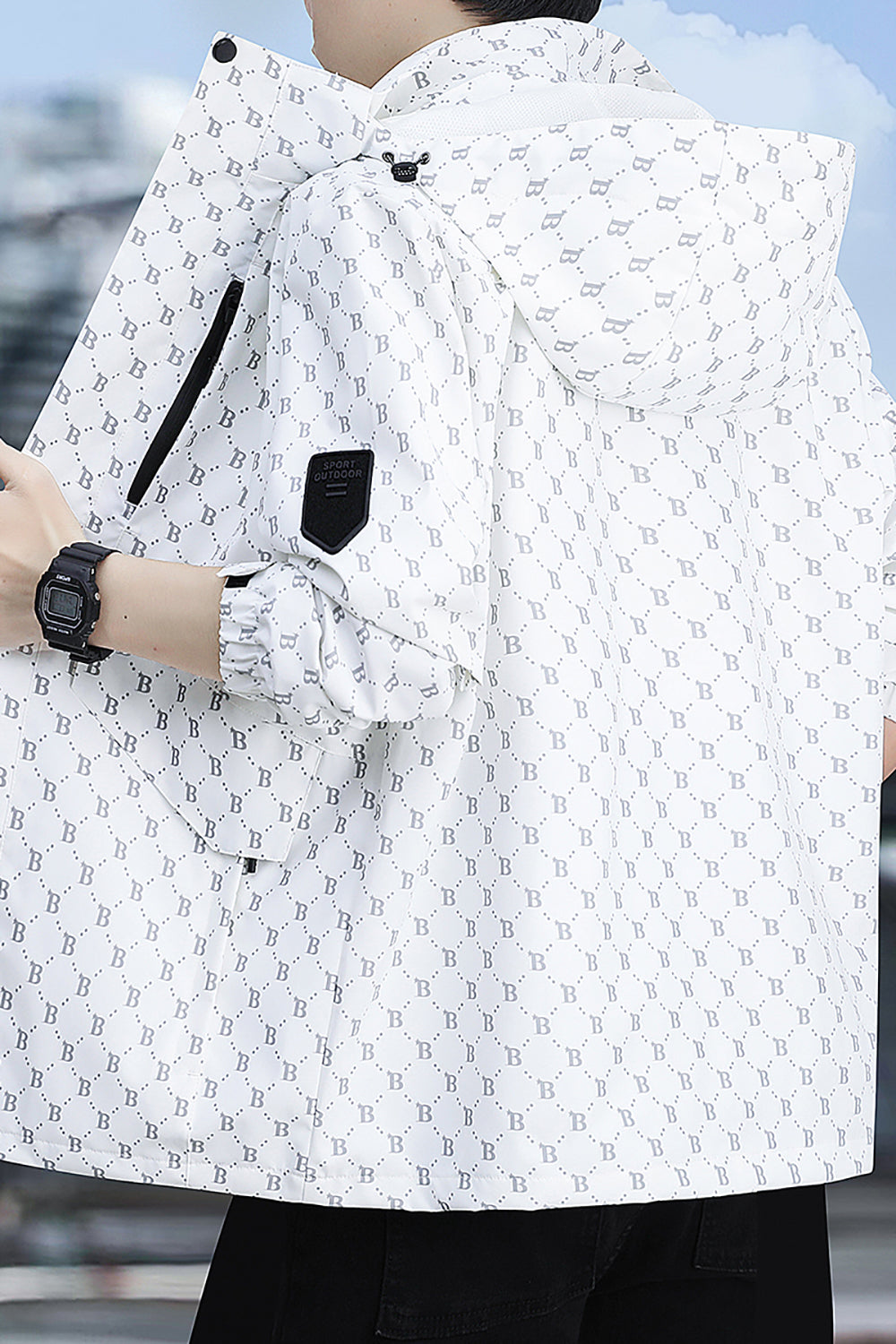 Men Printed Open Front Hooded Jacket
