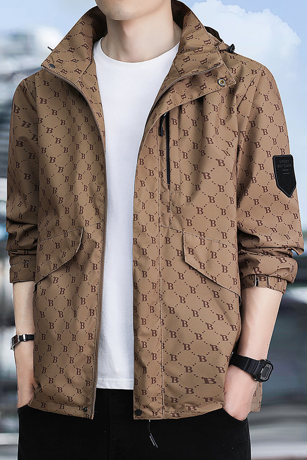 Printed Open Front Hooded Jacket