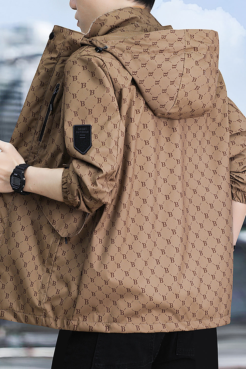 Printed Open Front Hooded Jacket