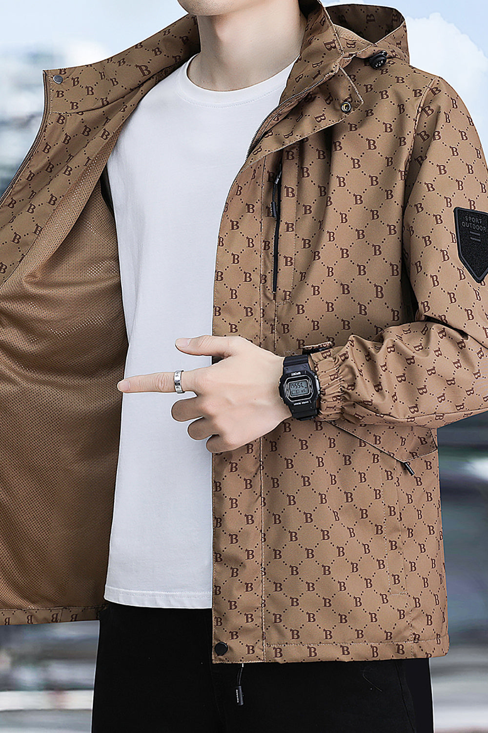 Printed Open Front Hooded Jacket