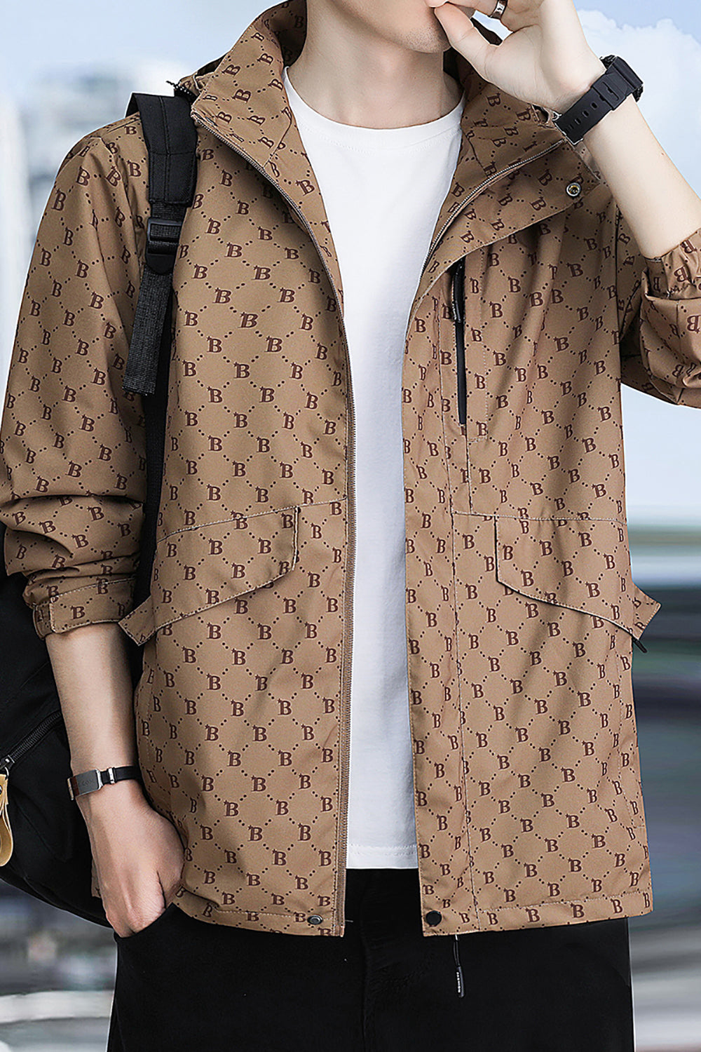 Printed Open Front Hooded Jacket