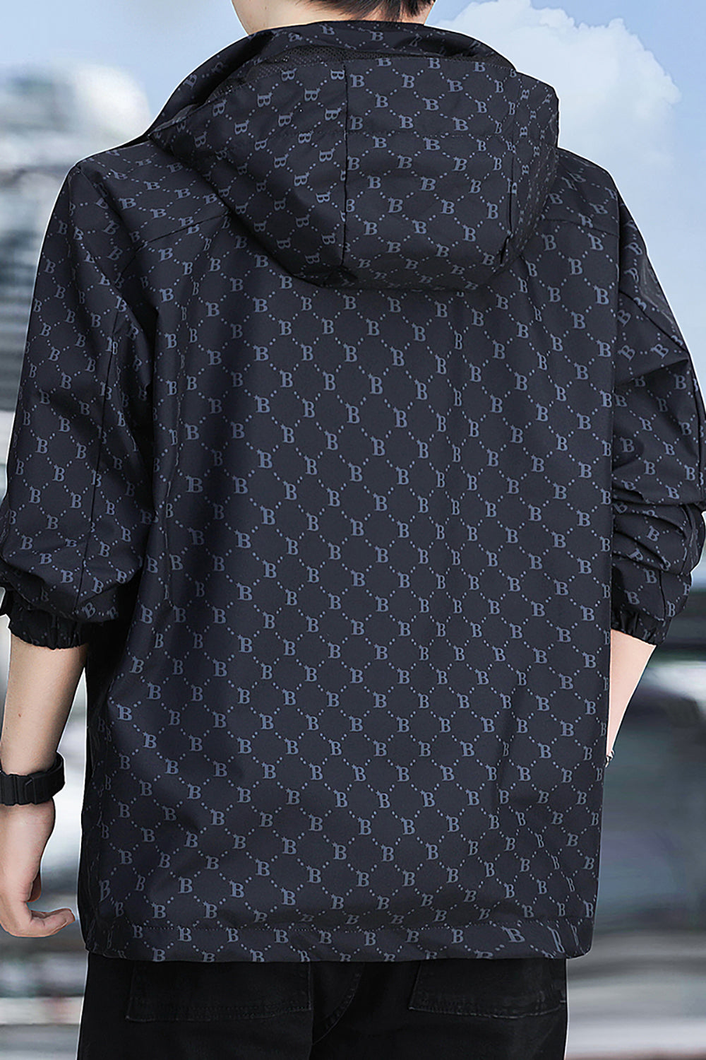 Men Brand Logo Printed Hooded Jacket