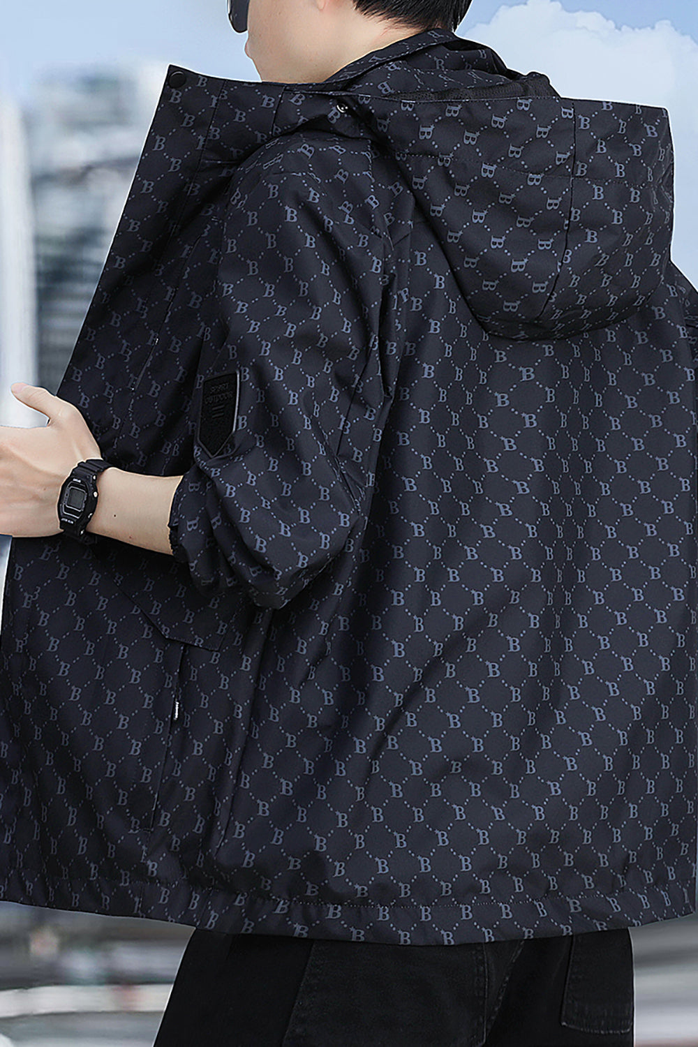 Men Brand Logo Printed Hooded Jacket
