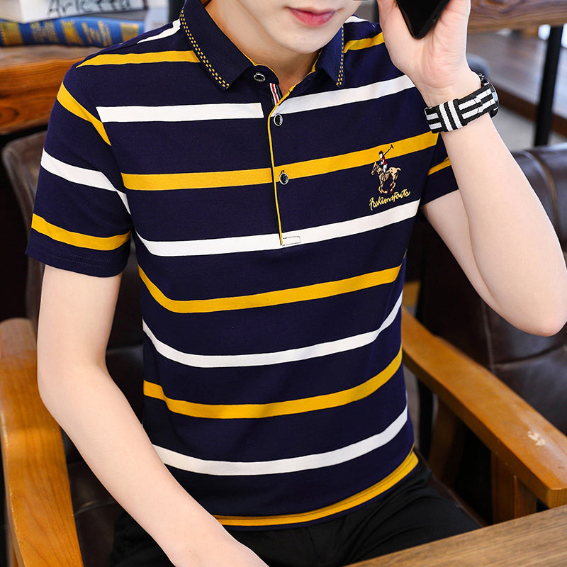 Striped Printed Polo Collar Regular Fit T-shirt
