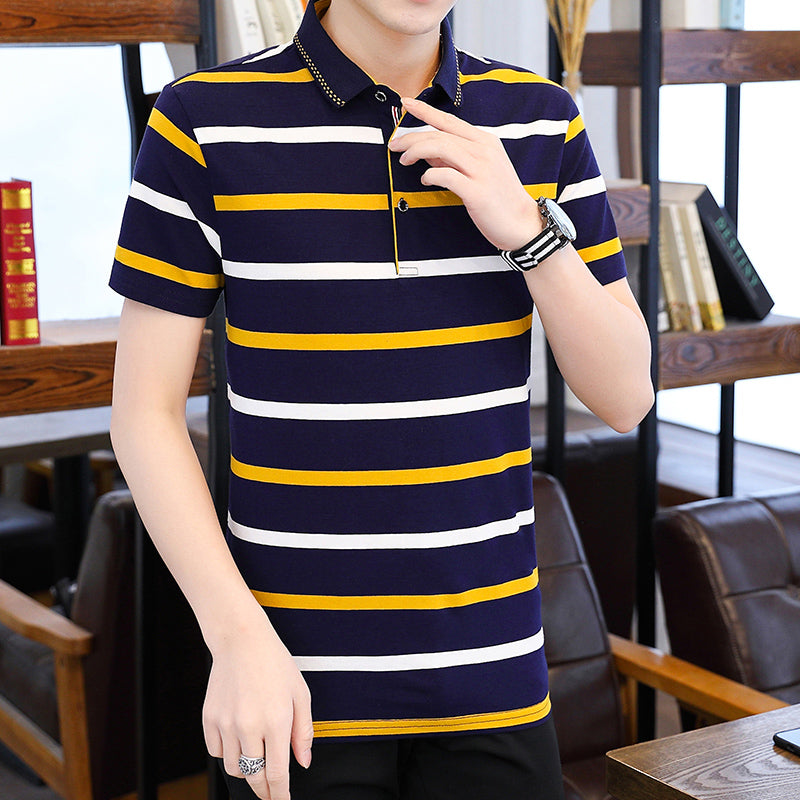 Striped Printed Polo Collar Regular Fit T-shirt