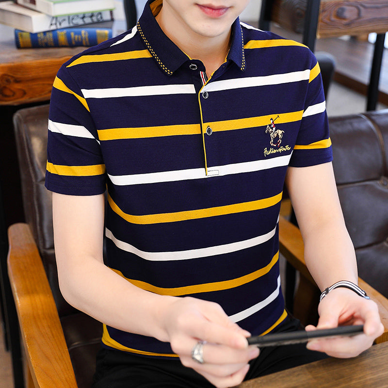 Striped Printed Polo Collar Regular Fit T-shirt