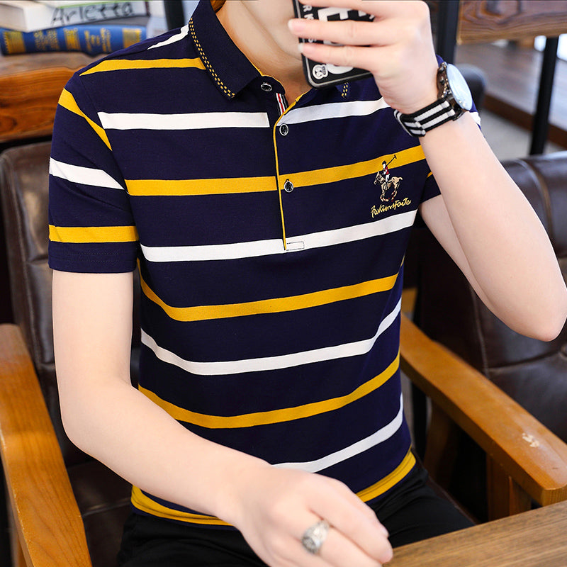 Striped Printed Polo Collar Regular Fit T-shirt