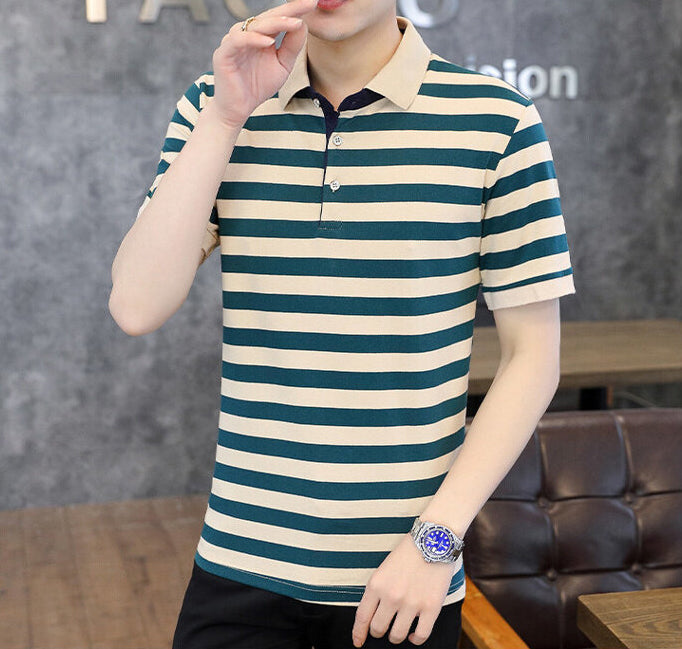 Striped Polo Collar T-Shirt