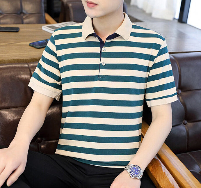 Striped Polo Collar T-Shirt
