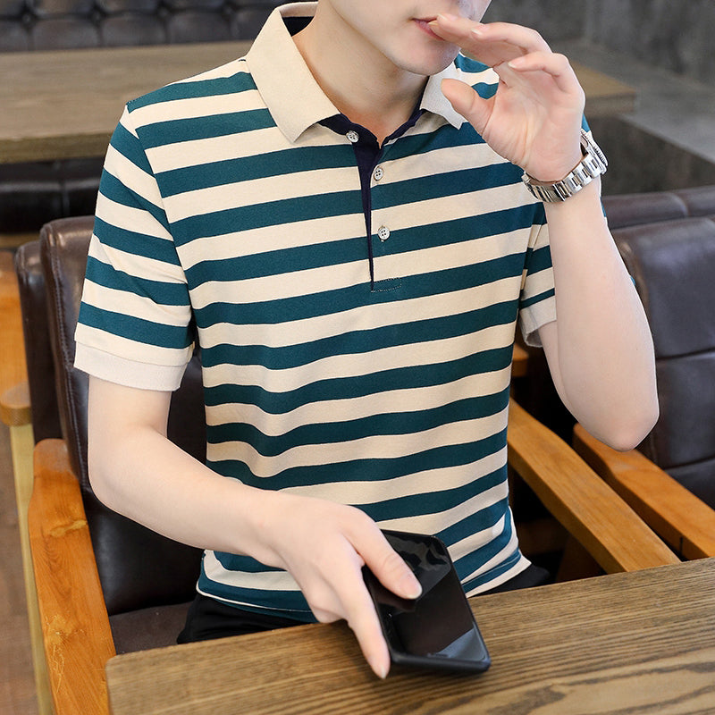 Striped Polo Collar T-Shirt