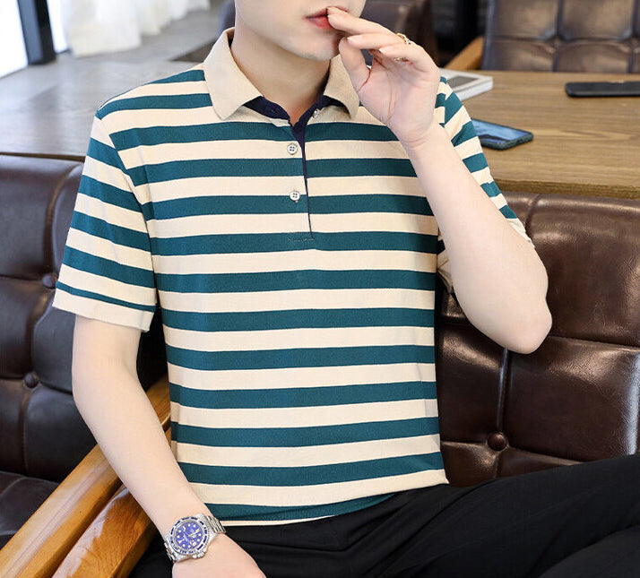 Striped Polo Collar T-Shirt