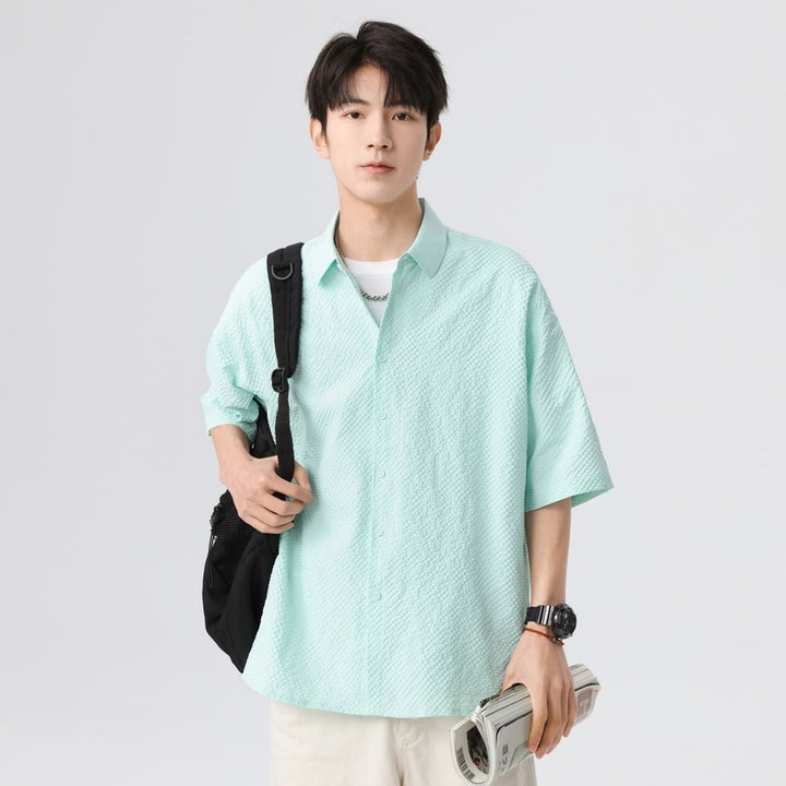 Men Textured Spread Collar Casual Shirt