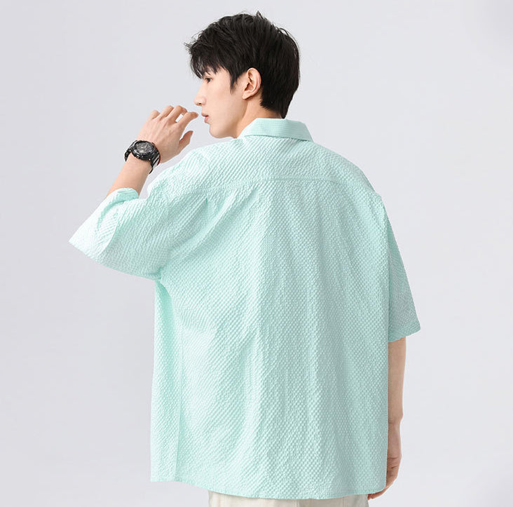 Men Textured Spread Collar Casual Shirt