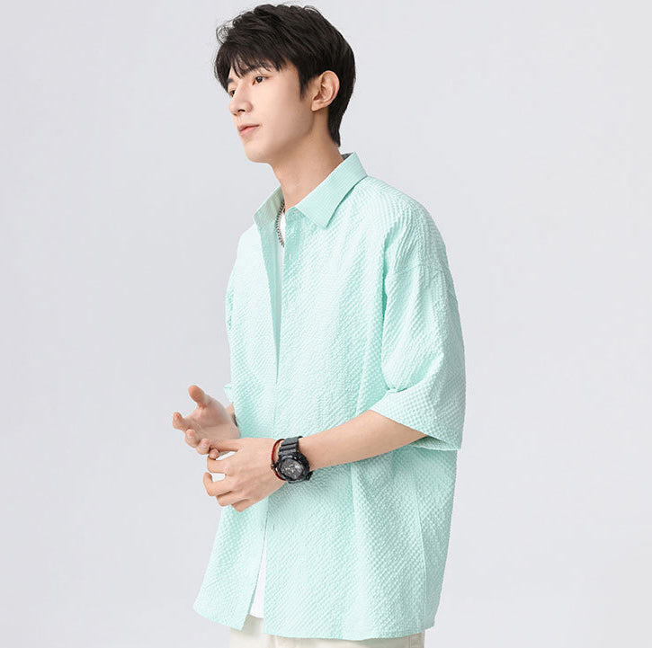 Men Textured Spread Collar Casual Shirt