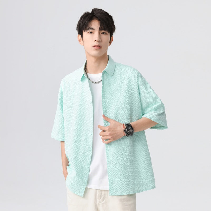 Men Textured Spread Collar Casual Shirt