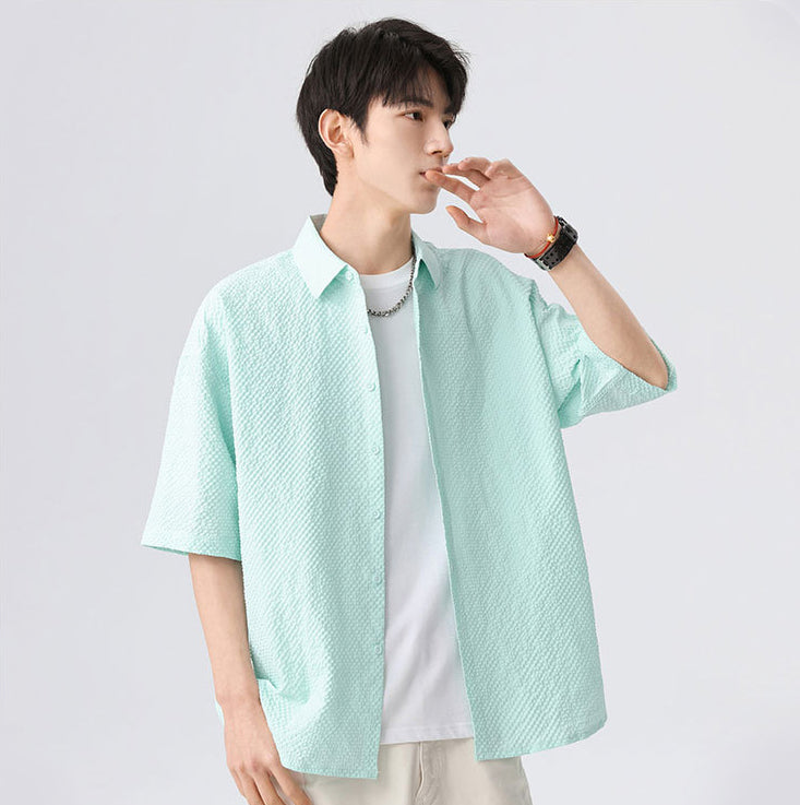 Men Textured Spread Collar Casual Shirt