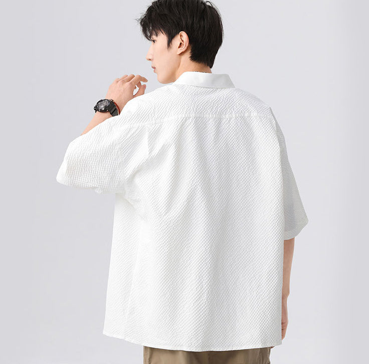 Men Textured Spread Collar Casual Shirt