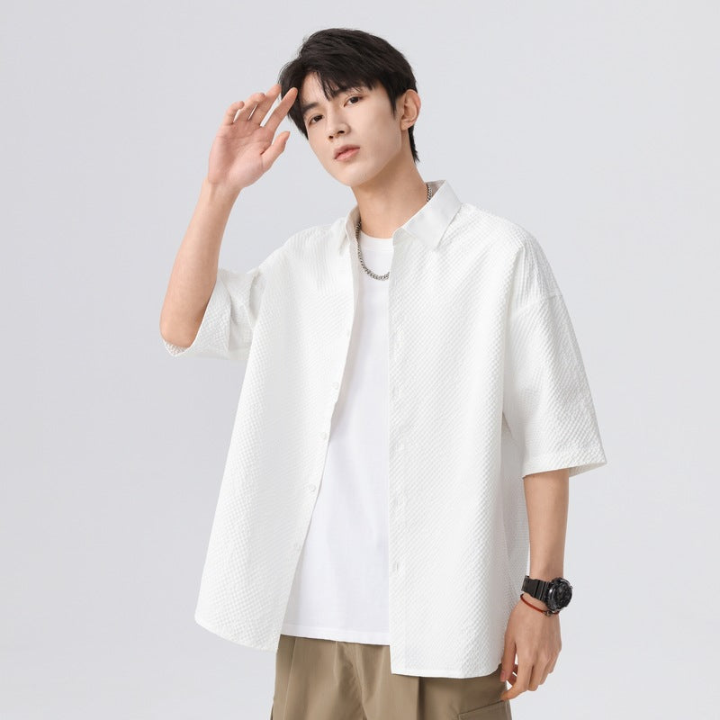Men Textured Spread Collar Casual Shirt