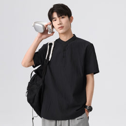 Men Solid Band Collar Casual Shirt