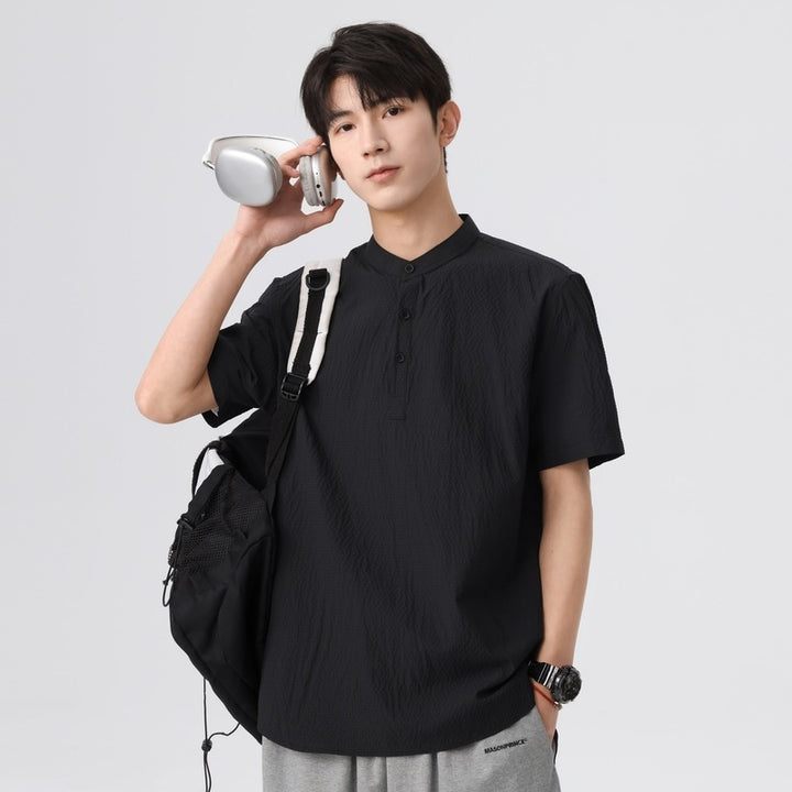 Men Solid Band Collar Casual Shirt