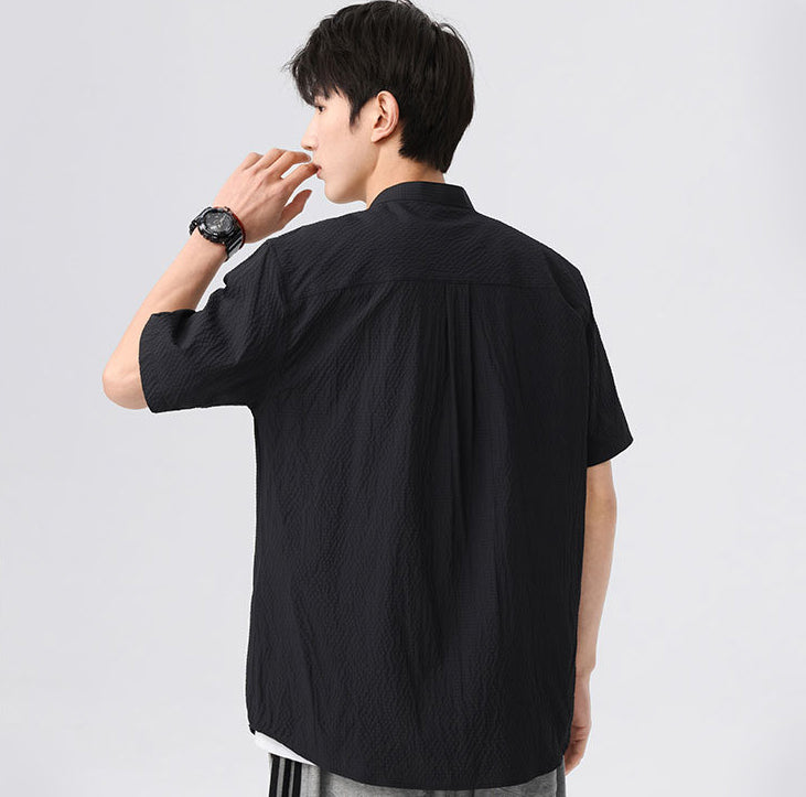 Men Solid Band Collar Casual Shirt