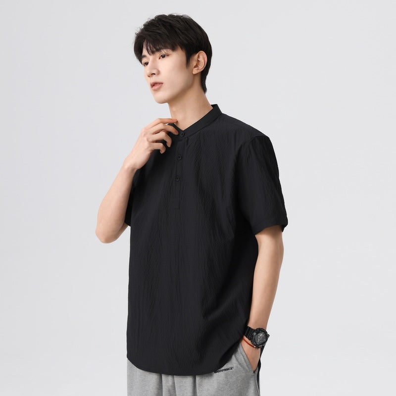 Men Solid Band Collar Casual Shirt