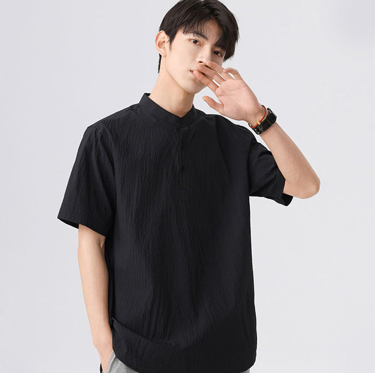 Men Solid Band Collar Casual Shirt