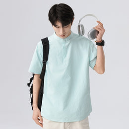 Men Textured Mandarin Collar Casual Shirt